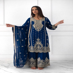 Ready to Wear Heavy Embroidered Chinnon Silk Sharara Suit with Dupatta